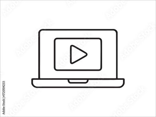 Laptop with play button minimalist icon for video streaming online courses