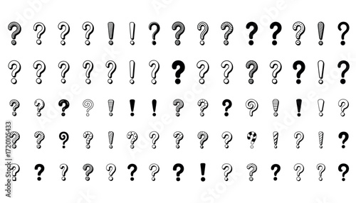 Set of question mark and exclamation mark symbols in different styles illustration 
