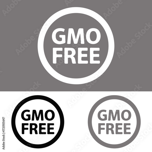 Gmo free label set showing non genetically modified organism certification 
