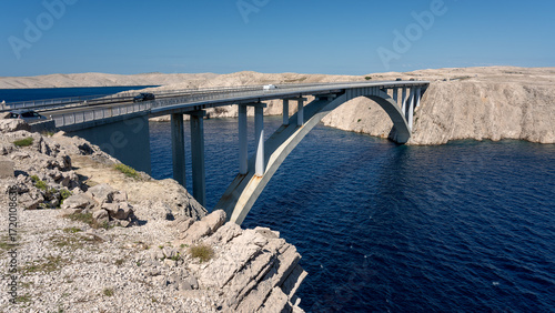 Billede på lærred Pag Bridge Arch Connecting Mainland to Pag Island Croatia