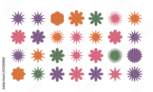 Colorful Starburst and Splash Line Shapes Minimal Outline Vector illustration Set, easily editable and scalable.