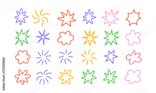 Colorful Starburst and Splash Line Shapes Minimal Outline Vector illustration Set, easily editable and scalable.