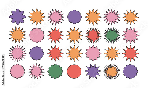 Colorful Starburst and Splash Line Shapes Minimal Outline Vector illustration Set, easily editable and scalable.