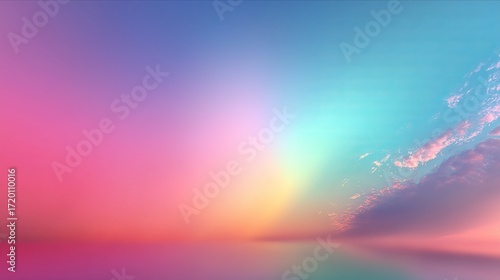 A vibrant sunset with a blend of colors illuminating the sky and reflecting on water.