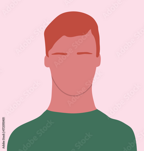 Abstract redhead man, head portrait. Hand drawn vector illustration.