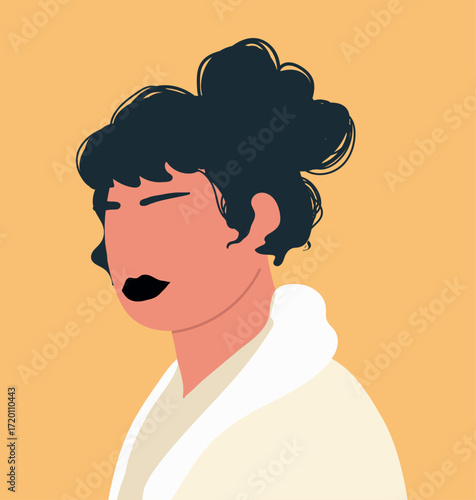 Abstract woman portrait, female avatar with hair bun, faceless anonymous, user profile. Hand drawn vector illustration.
