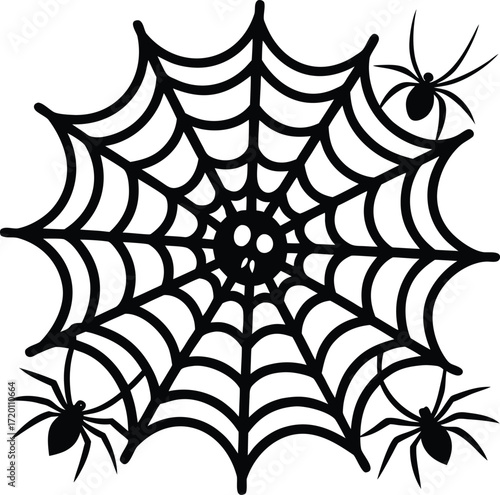 Black spider silhouette on an ornate seamless vector floral web pattern, background, gothic, graphic