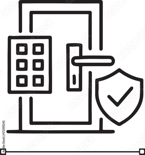 Smart lock system icon with shield security and protection technology