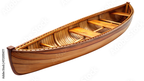 Traditional Wooden Canoe with Slatted Seats on Background boat vessel isolated on a transparent background