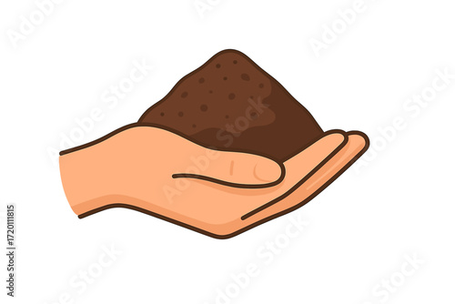 Hand holding a mound of soil with earthy texture hand holding soil