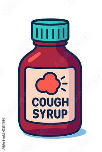 Cough syrup bottle with label and graphic design in colorful style cough syrup bottle