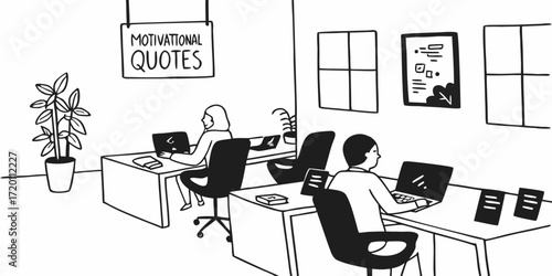 coworking office .Diverse team collaborating productively on laptops in a modern, bright office or coworking space. Ideal for business, technology, and teamwork concepts.
