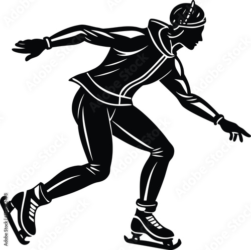 Black vector silhouette of a young man dancing or running, illustrating a dynamic and athletic person in action, gesture, graceful, vitality, flexibility, style