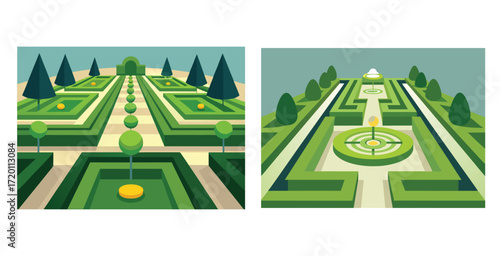 Meticulously manicured lawn showcasing perfect symmetry and vibrant green grass vector art design