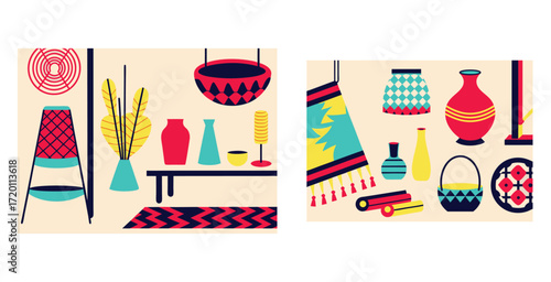 Sophisticated blend of global artisan craftsmanship showcasing handmade decor vector art design