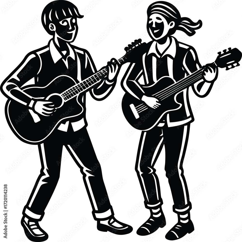 Fototapeta premium A dynamic rock musician passionately playing an electric guitar on stage, electric sound, gig, musician style, music fans