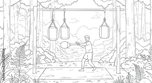 Outdoor Boxing Training Punching Bags in Nature's Gym