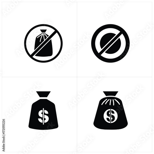 Money bag icons showing prohibition and availability