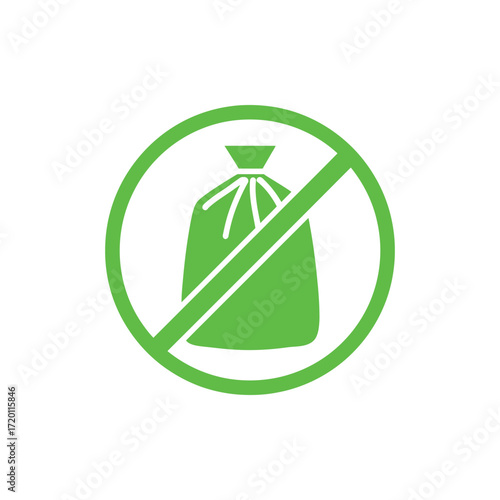 No trash bag icon green circle prohibition sign