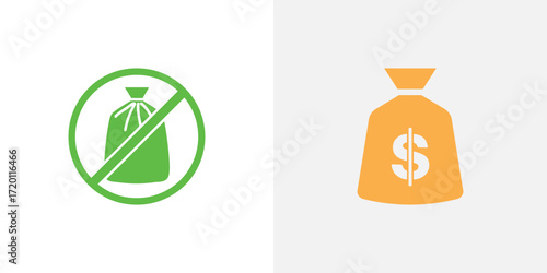 Money bag icon comparison no money versus money