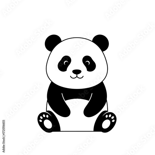 A charming cartoon illustration of a cute baby panda sitting and looking forward with a sweet expression