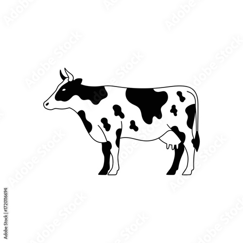 Dairy Cow Illustration Black and White Farm Animal Design