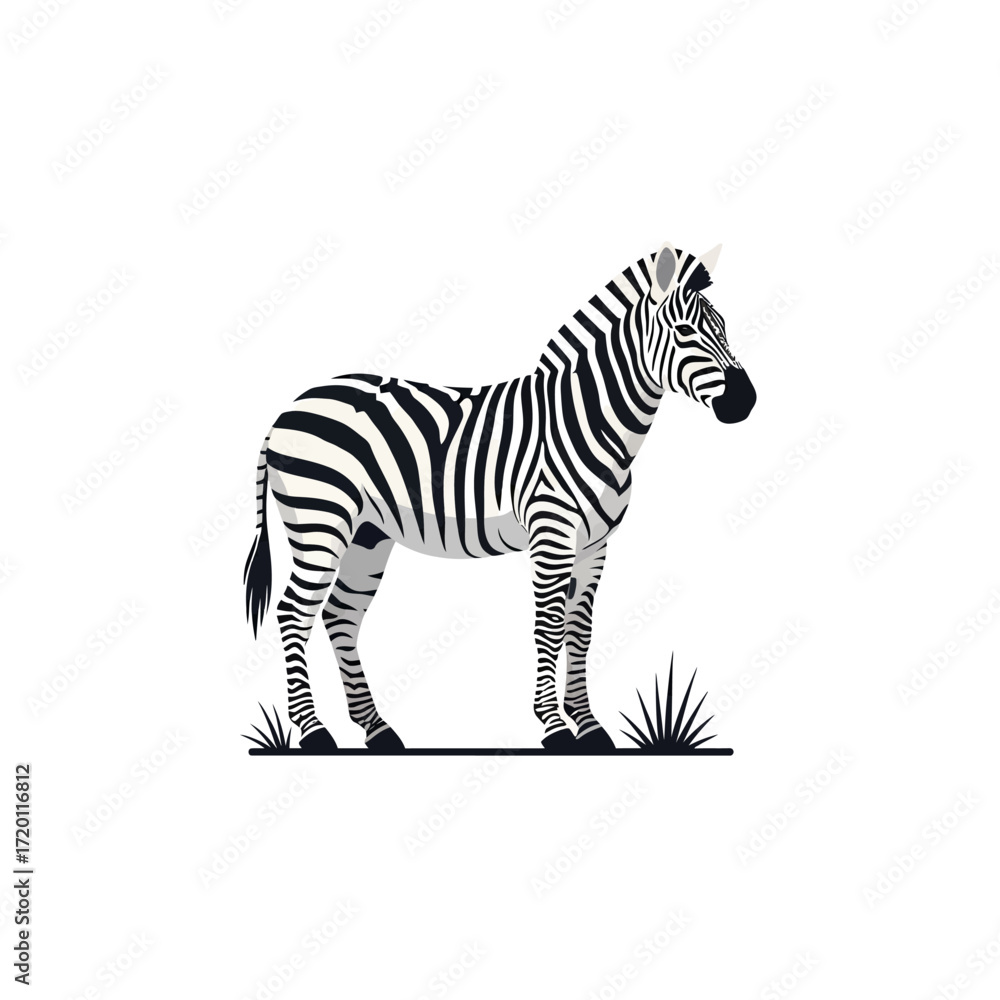 Obraz premium Illustration of a zebra with black and white stripes standing in grass