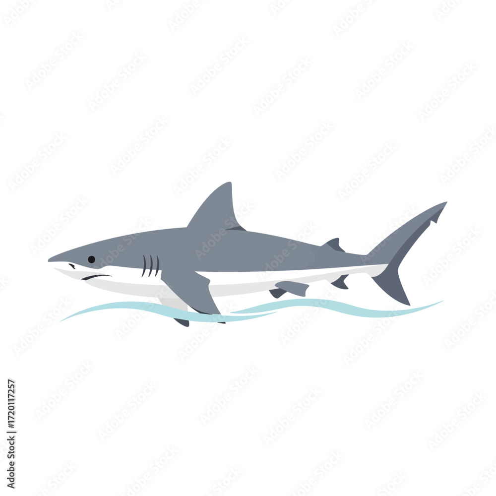Obraz premium Grey Shark Swimming in the Ocean with Waves Illustration