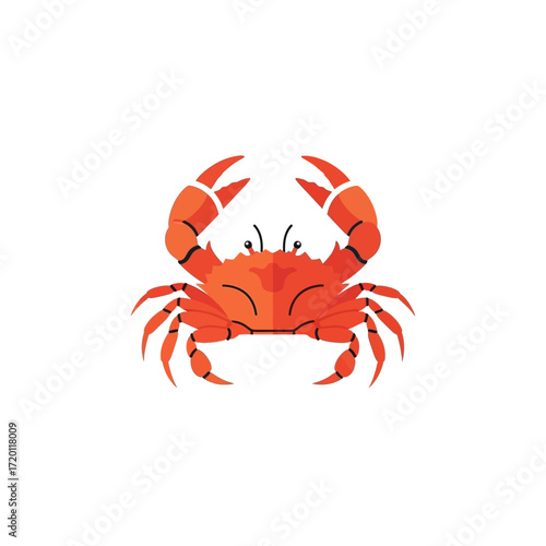 A charming cartoon illustration of a bright orange crab with its claws raised, set against a clean white background, evoking a sense of whimsy and marine life
