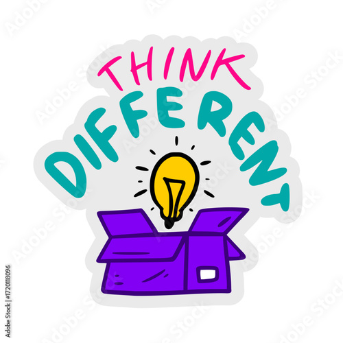 Think Different Sticker with Lightbulb and Box

