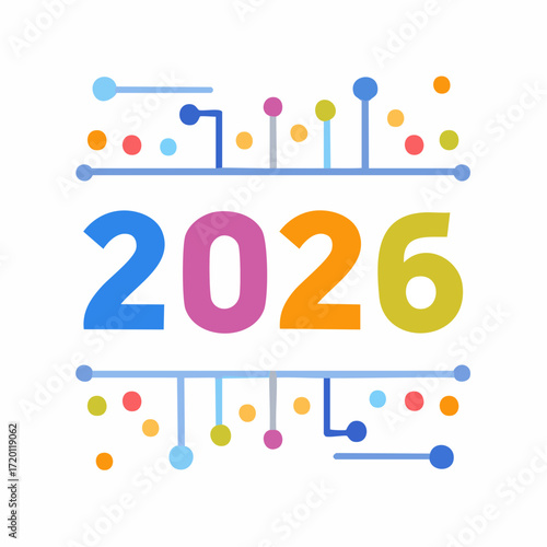 Vibrant 2026 digital celebration with innovative tech connections, symbolizing future opportunities and a modern timeline for new year advancements