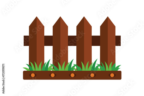 Wooden fence pieces with grass vector illustration