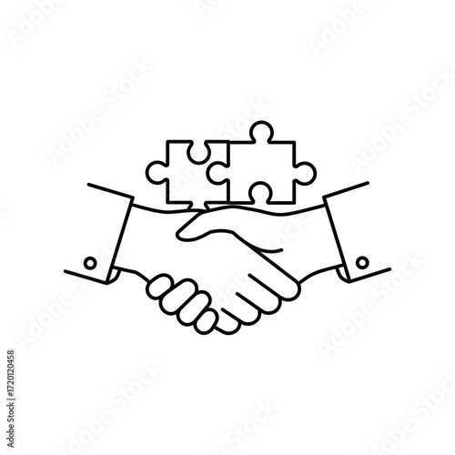 Handshake with puzzle pieces symbolizing partnership and collaboration  