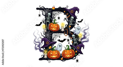 Halloween Themed Number 8 Illustration with Spooky Elements.
