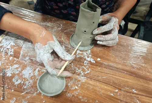 Hands Sculpting Clay Pottery – Creative Ceramic Workshop Process