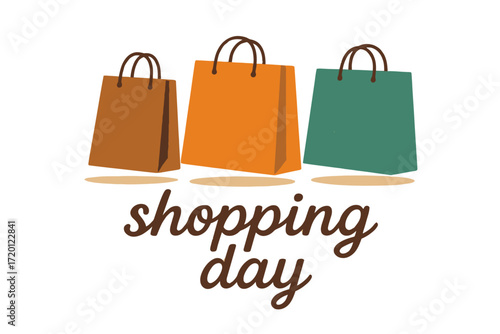 Colorful Shopping Bags on Transparent Background with Shopping Day Text