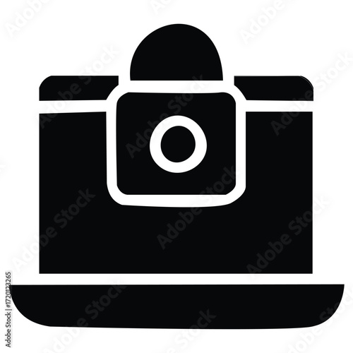 Black and white icon of a camera isolated on white background