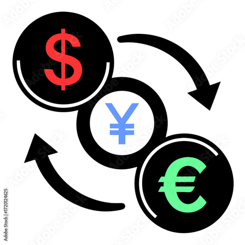 Global currency exchange and finance icon set with silhouette elements