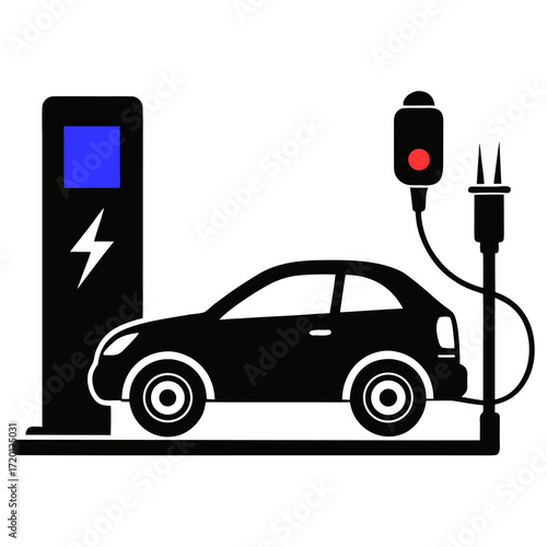 Clean silhouette icon representing an electric vehicle charging station and the concept of electric mobility