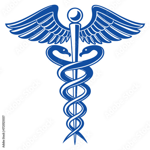 Caduceus health symbol, asclepias wand icon caduceus health silhouette vector illustration