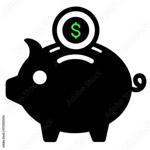 Classic piggy bank silhouette symbolizing financial growth and savings for investment and wealth accumulation