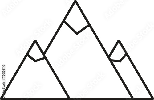 Minimalist outline of a mountain range. A black and white vector graphic icon symbolizing exploration, nature, and outdoor adventure