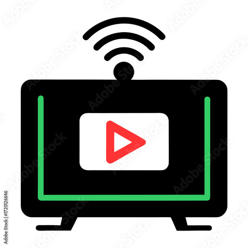 Modern smart television silhouette with connected streaming icon for digital media and entertainment