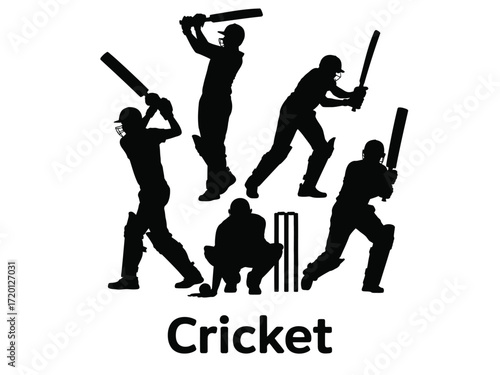 Cricket players action silhouette collection