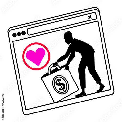 Website donation page silhouette icons for charity and fundraising campaigns
