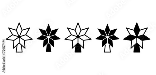 Christmas tree topper vector icon. Festive star or ornament symbol placed on top of Christmas trees.