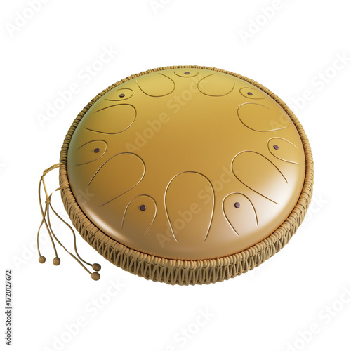 3D Render of Steel Tongue Drum on Transparent Background