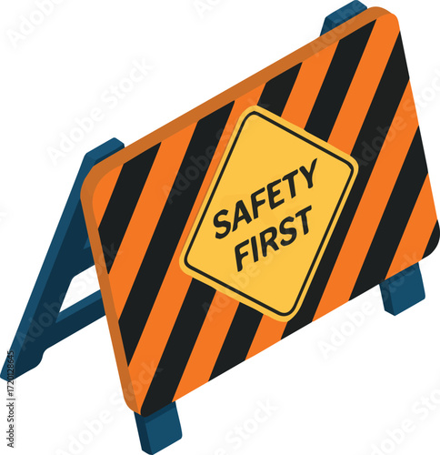 Vector art of isometric safety barrier promoting safety first