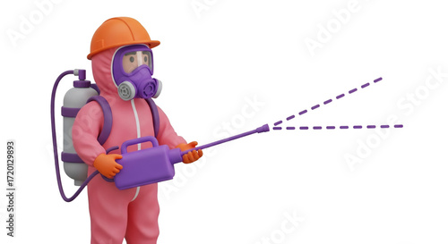 Cartoon Hazmat Worker Spraying Disinfectant
