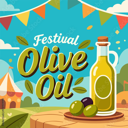 Olives oil festival fair, vector art illustration.